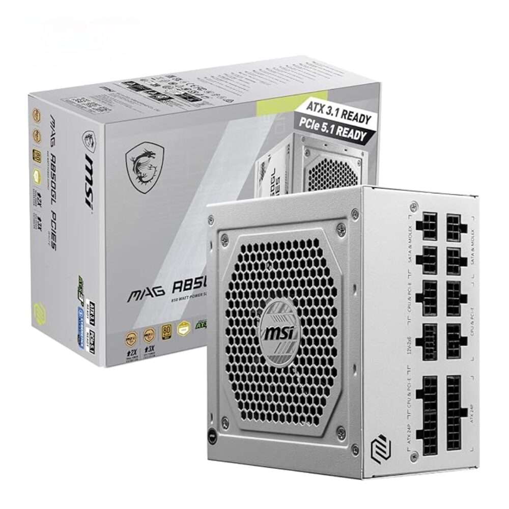 MSI MAG A850GL PCIE5 850W 80+ Gold Fully Modular White Power Supply
